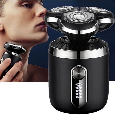 Rasoir Electrique Homme 3 Tête Rotatives 4D Portable Sans fil USB 100% Etanche Tondeuse À Barbe pour Voyage Camping Conduire Cadeaux