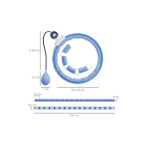 Hula-hoop lesté bleu clair pour adulte, 16 maillons réglables avec compteur et boule silencieuse pour maison, salle et plein air (1/5)