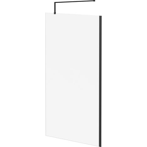 Colore 8mm Clear Glass Matt Black 1850mm x 1100mm Walk In Shower Screen including Wall Channel and Support Bar (1/5)