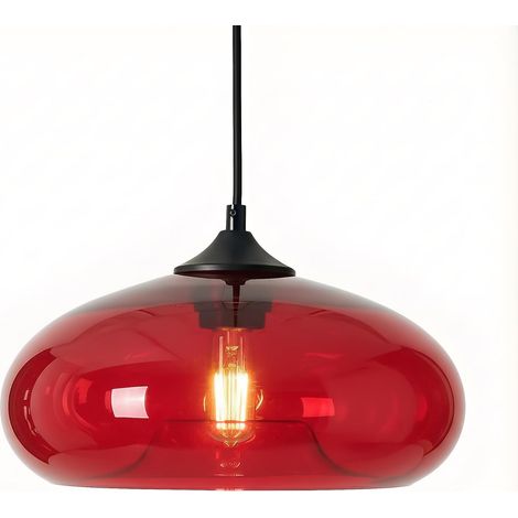Suspension Industrielle Vintage Ronde Verre Coloré, Lampe Suspendue -Plafond Retro Loft Bar E27, Lustre Pour Cuisine Salle À Manger Chambre (Rouge) (1/4)