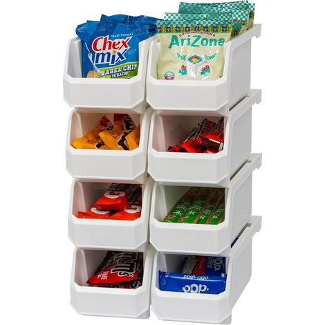 Lot de 8 récipients en plastique pour organiser et ranger les placards, la cuisine, le bureau, les jouets ou le garde-manger, taille M, blanc (1/5)