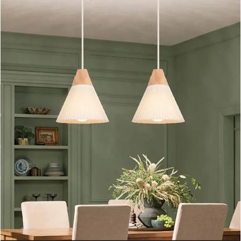 Lustre Suspension - - Vintage - Métal et Bois - 22 cm - 2 Ampoules E27 (1/5)