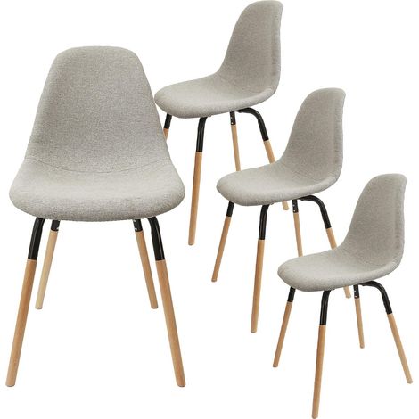 FLUK - Lot de 4 Chaises Tissu Gris Chiné Clair et Bois (1/5)