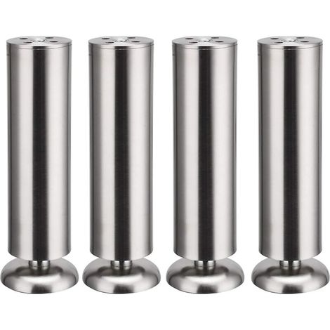 4 x 300 mm Edelstahl-Möbelbeine für Küchenschränke, runde Füße, Gummimatte, sicher und leise (1/4)