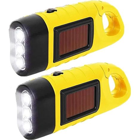 Lampe de Poche Solaire Lot de 2 Torche LED Solaire & Manivelle Flashlight Rechargeables Les Activité en Plein Air Lampe d'urgence [Classe énergétique A+++] (1/5)