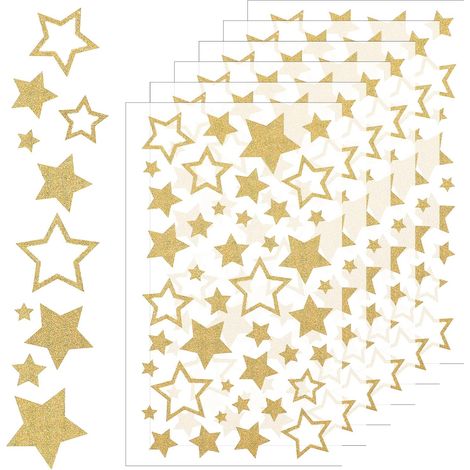 Set of 6 star-shaped sticker sheets - 252 star-shaped stickers - Decorative labels - For DIY projects, Christmas decorations, Christmas cards, crafts (gold) (1/5)
