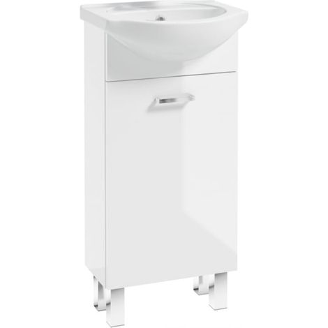 Mobile bagno con gambe e lavabo 40x80cm, bianco lucido, laminato Mea (1/5)