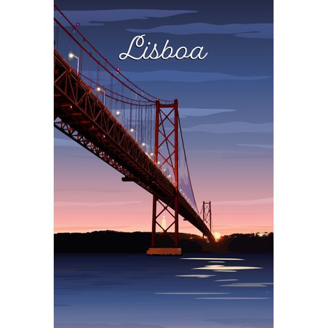 Tableau sur toile illustration Noite da Ponte Lisboa 45 x 65 cm - Impression sur Toile Murale Décorative - Image imprimée en HD sur Toile - Toile sur Châssis en Bois FSC - Fabriqué en France (1/2)