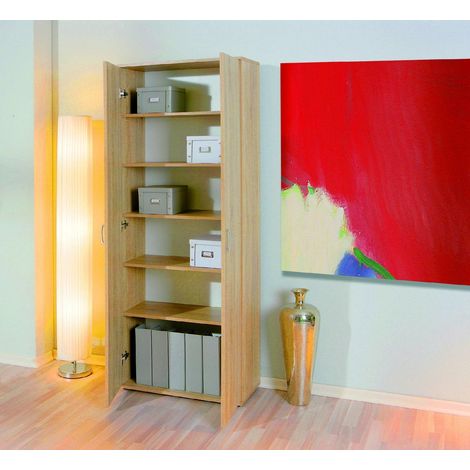 Armoire Multiusage 2 Portes Dmcilro, 5 Étagères, 2 Portes, 34x189h cm Beige (1/4)
