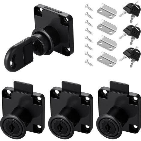 Set mit 4 Büroschubladenschlössern, 22-mm-Nockenschloss, Nockenschloss mit verschiedenen Schlüsseln, Schlösser für Möbel, Schubladen, Türen, Briefkästen, Schränke, Kommoden (schwarz)