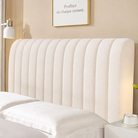 Housse Tête de Lit 1 kg velours cristal blanc cassé modèle à rayures verticales extra épais longueur de tête de lit 190 cm matelassage épais rembourré anti-choc – Livraison gratuite (1/3)