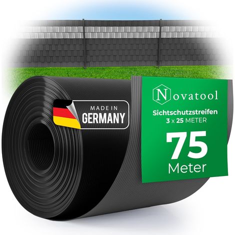Bandes brise-vue Novatool PP rouleau 3X 25 m pour tapis à double tige ANTHRACITE RAL 7016 - 19 cm de hauteur - 30 rangées de bandes brise-vue pour