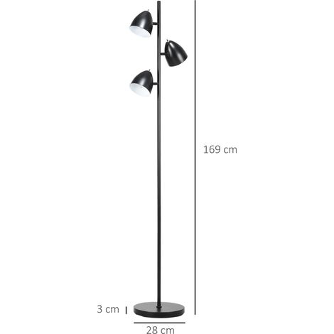 Lampadaire sur pied salon style industriel 3 abat-jours orientables en acier 38 x 28 x 169 cm noir (1/5)