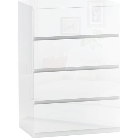 Cassettiera 4 Cassetti 55x33x80 cm Design Moderno Antiribaltamento Bianco Lucido (1/5)