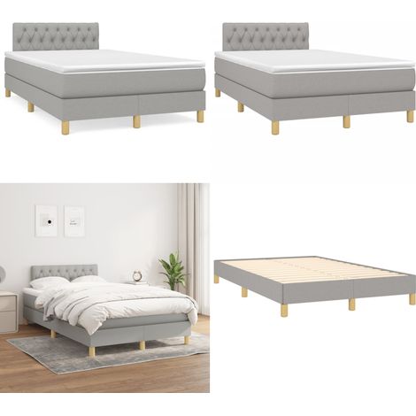 Cama box spring con colchón tela gris claro 120x190 cm - Colchón de muelles - Cama de muelles