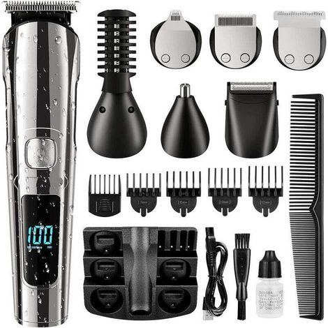 Tondeuse à barbe et cheveux sans fil pour homme, étanche, kit de toilettage tout en 1 pour corps, moustache, nez, oreille et visage, rasoir électrique rechargeable par USB (1/5)