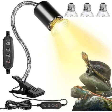 Lampe Chauffante Tortue avec Fonction Minuterie et Contrôle de Température, E27 Lampe Reptiles et Amphibiens avec 3 Ampoules UVA UVB 25W 50W 75W Lampes, Reptiles Lampes Tortue Terrestre (1/5)