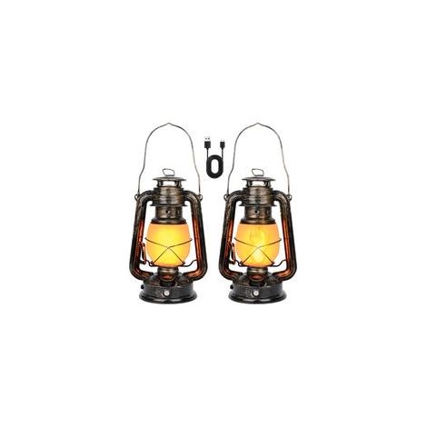 Lanterne LED da esterno - Set da 2 - Metallo vintage - Effetto fiamma realistico - Ricaricabili tramite USB-C - Impermeabili IP65 - Giardino e campeggio (1/5)