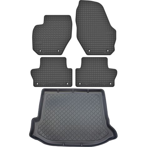 Ensemble de tapis de sol en caoutchouc pour Volvo V60 i Sport Combi / V60 i Cross Country Kombi (octobre 2010 - janvier 2018) : tapis de sol de voiture et tapis de coffre. (1/5)