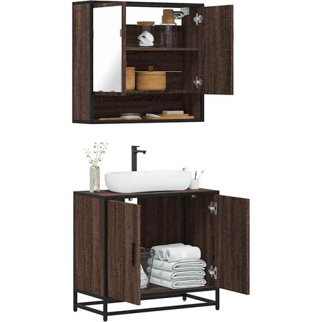 2-tlg. Badmöbel-Set Braun Eichen-Optik Holzwerkstoff