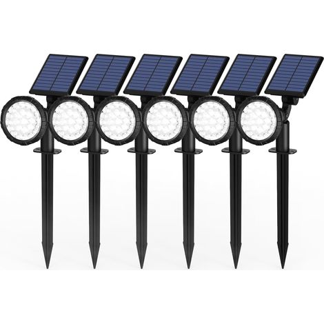 Lot de 6 Spots Solaires d'extérieur, Projecteurs Solaires,IP65 étanches à 25 LED Lampes solaires pour Chemins, extérieur Jardins, Clôtures (Blancs)