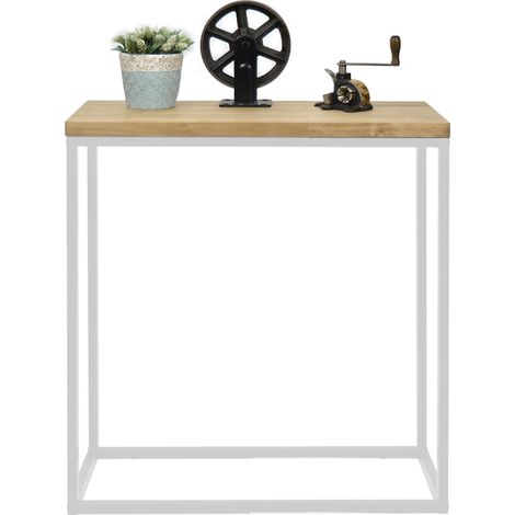 Recibidor iCub Big Wood 70x35x80cm Blanco en madera maciza de pino acabado vintage estilo industrial Box Furniture (1/4)