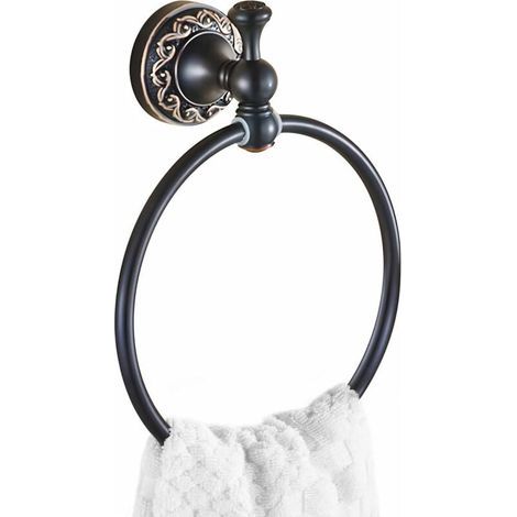 Anneau porte-serviettes noir , bronze frotté à l'huile Porte-serviettes en laiton, rétro vintage anneau de serviette antique avec perçage (1/4)