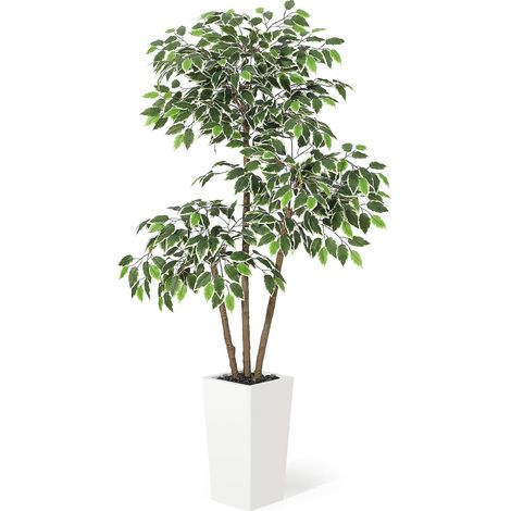 150cm Grande Ficus Fausse Réalistes,Arbre Artificiel Interieur avec Pot Haut,Triple Tronc & Feuillage Dense,sans Entretien,Fausse Plante/Plante Artificielle décorative pour Salon,Bureau,Entrée,Balcon (1/5)