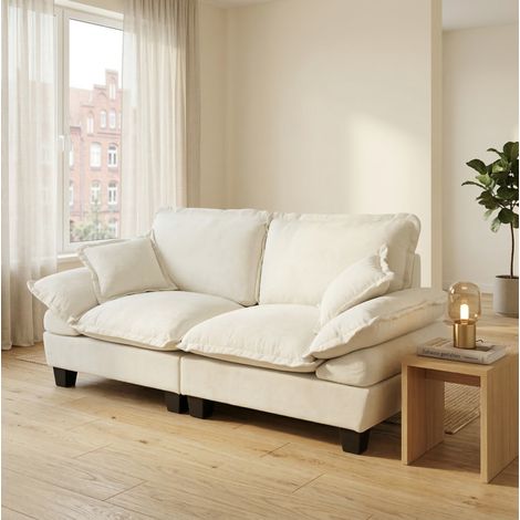 Canapé 2 places chenille beige 194 cm style voilier OKMYHOME (1/5)