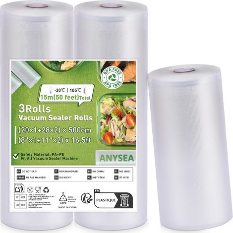 Sac Sous Vide Alimentaire:Rouleau Sous Vide Alimentaire pour Machine Sous Vide Alimentaire, Film Sous Vide Alimentaire Gaufré 3 Rouleaux 20x500 cm (1) et 28x500 cm (2) (1/5)