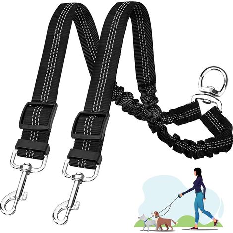 Guinzagli doppi per cani, che consentono di portare a spasso due cani contemporaneamente, anti-groviglio, con maniglia di sicurezza e sistema anti-groviglio a 360°.