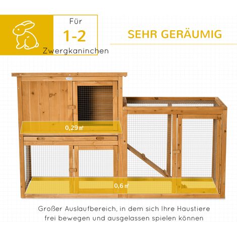 Clapier extérieur pour rongeurs avec parc de promenade, fond extractible, imperméable, 141 x 60 x 86 cm, brun (1/4)