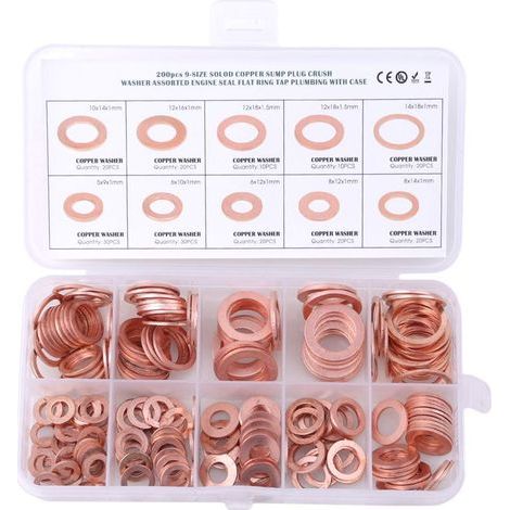 200 Pcs Cuivre Joint D'étanchéité Joint Rondelles Anneau Plat Bouchon De vidange Joint Joint Joint Ensemble de Réparation De Voiture Accessoires (1/5)