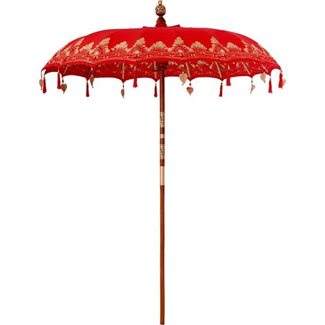 Parasol de jardin,Parasol balinais Rouge (180-190) x 260 cm Coton et bois massif CFW32680 (1/5)