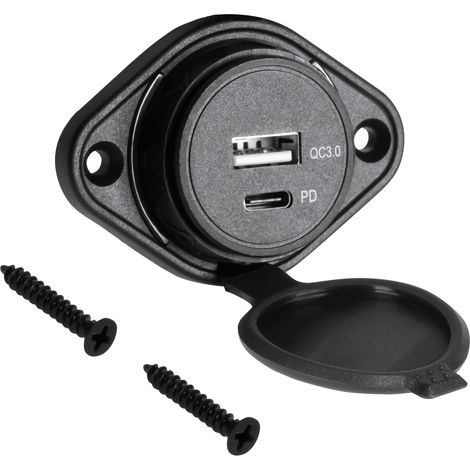 Cargador de coche USB+USB Tipo-C con carga rápida y suministro de energía (1/2)