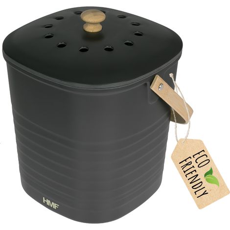 HMF Nachhaltiger Biomülleimer Küche, Geruchsdichter Komposteimer mit Deckel, 6 Liter, Schwarz (1/4)