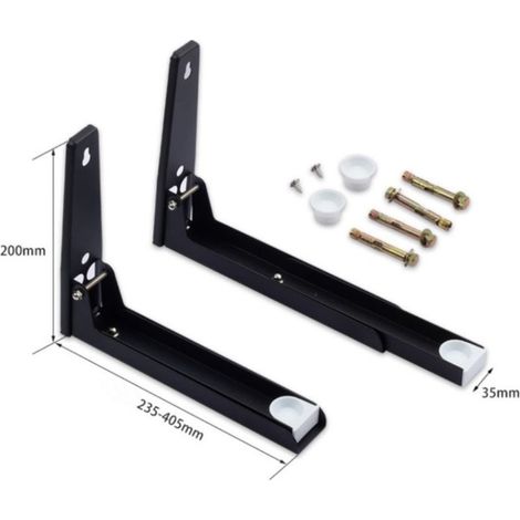 2 Pièces Support Micro Onde en Acier Inoxydable, Support Mural Micro Onde Pliable, Etagere Murale pour Micro Onde Extensible, Support Micro Onde Mural avec Vis (1/3)
