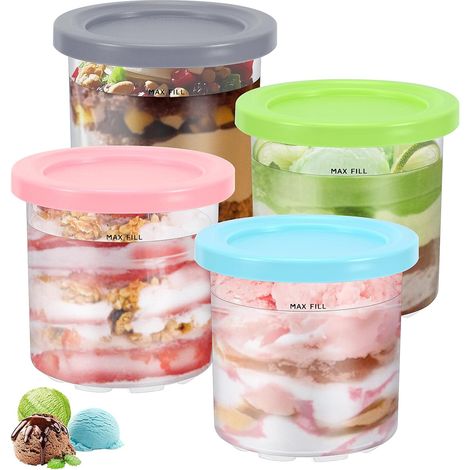 Lot de 4 recharges de récipient à crème glacée pour accessoires de machine à glaçons Ninja Creami, adaptées à la série NC301 NC300 NC299, faciles à nettoyer (1/5)