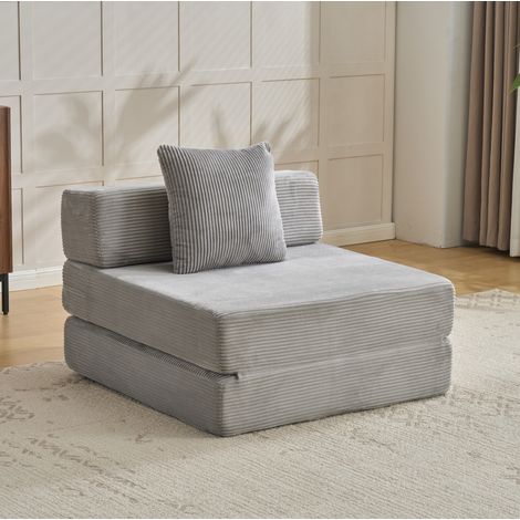 Sillón cama plegable de suelo en pana acanalada gris claro con cojín OKWISH (1/5)