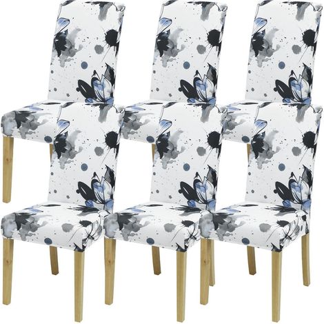 Housses de chaise extensibles 6 pièces, motif lotus, lavables et douces (1/5)