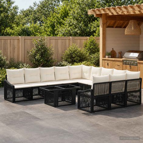 vidaXL Set Divano da Giardino 12 pz Nero e Bianco Crema polyrattan (1/5)