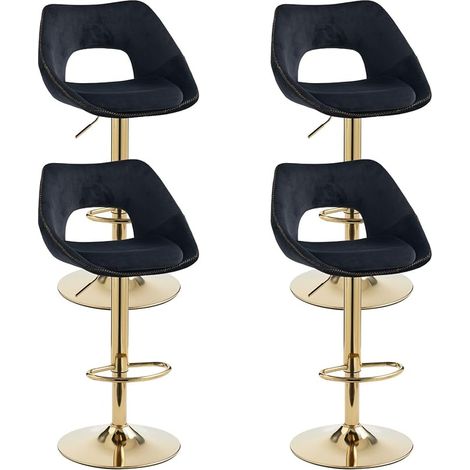 Taburetes de Bar Juego de 4 en Terciopelo Modernos Giratorios con Respaldo Hueco para Bares Domésticos y Cocinas, Negro, Wahson