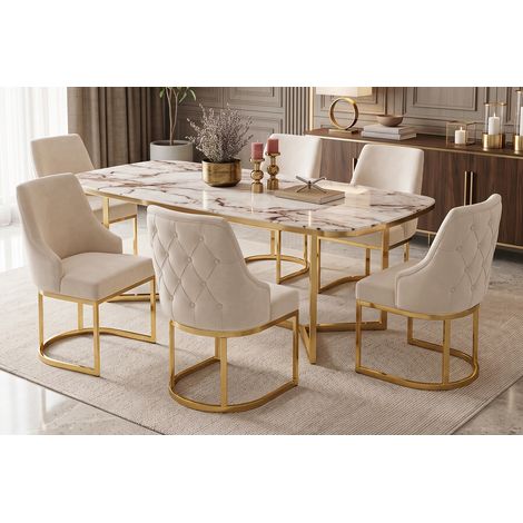 2 sillas comedor terciopelo beige y dorado OKMYHOME (1/2)