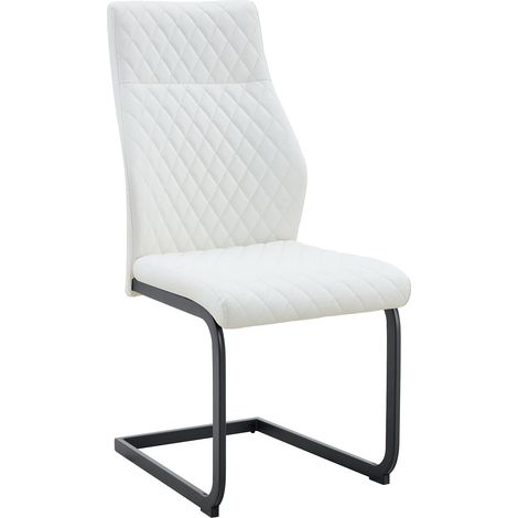 Conjunto de comedor redondo de cristal de 85 cm con 4 sillas blancas de PU y respaldo alto (1/5)