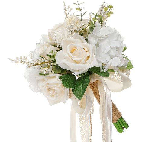 Brautstrauß mit Spitzenblättern, künstlicher Blumenstrauß für Partys, Geburtstage und Bürodekorationen (1/2)