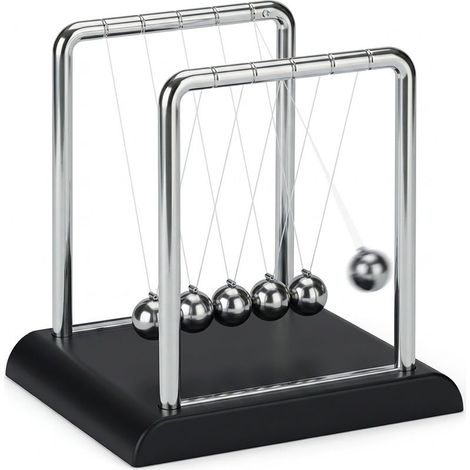 Pendule Newton, décoration bureau de travail, physique, science & art, 5 boules, métal, balancier, argenté (1/5)
