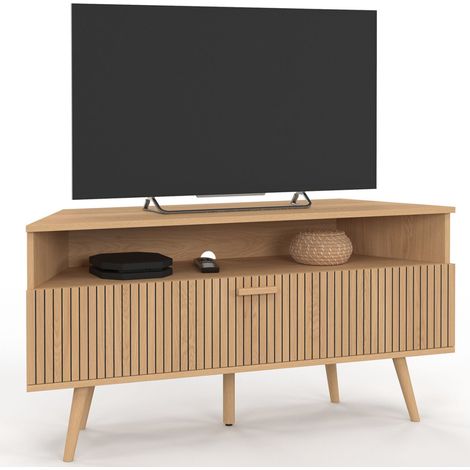TV-Möbel 110 cm TV-Eckmöbel JULIETTE 1 Tür mit Latteneffekt, eichenfarbig
