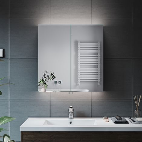 Elegant LED Bathroom Mirror Cabinet with Shaver Socket, 3 Lighting Modes, Dimmable LED Illumination, Shaver Socket Multifunctional Wall Cabinet 630x650x130mm (1/5)