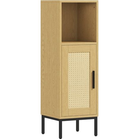 Meuble de Salle de Bains Étroit 30 x 30 cm Rangement sur Pied Colonne Porte Aspect Rotin PE Étagère Réglable (1/5)