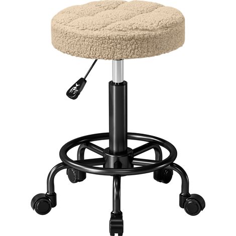 Tabouret pivotant, en tissu, marron, 50-66 cm, sur roues, réglable, pour salon bar, assise salon bar, assise confortable (1/5)